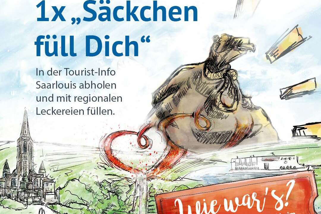 Gutschein für ein Säckchen, das in der Tourist-Info Saarlouis abgeholt werden kann, mit regionalen Leckereien.