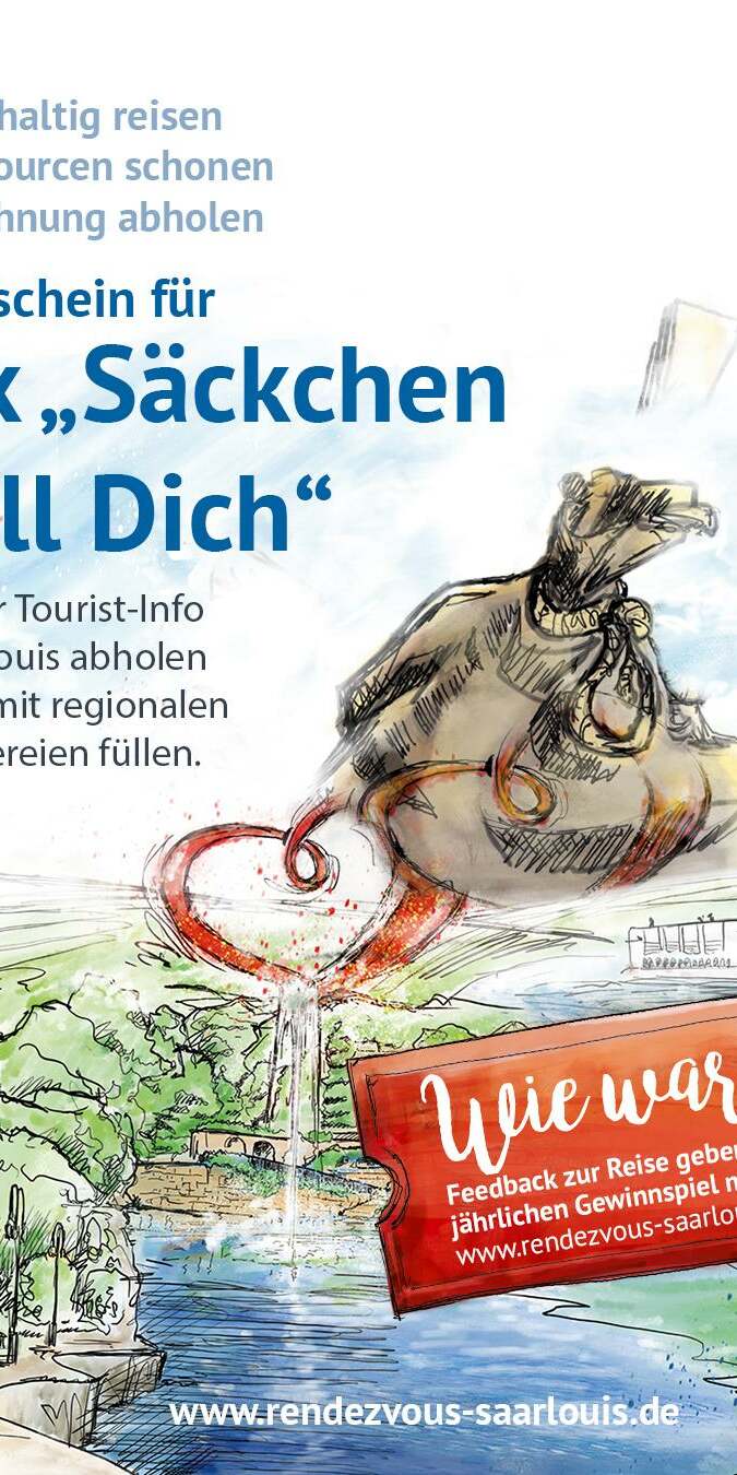 Gutschein für ein Säckchen, das in der Tourist-Info Saarlouis abgeholt werden kann, mit regionalen Leckereien.