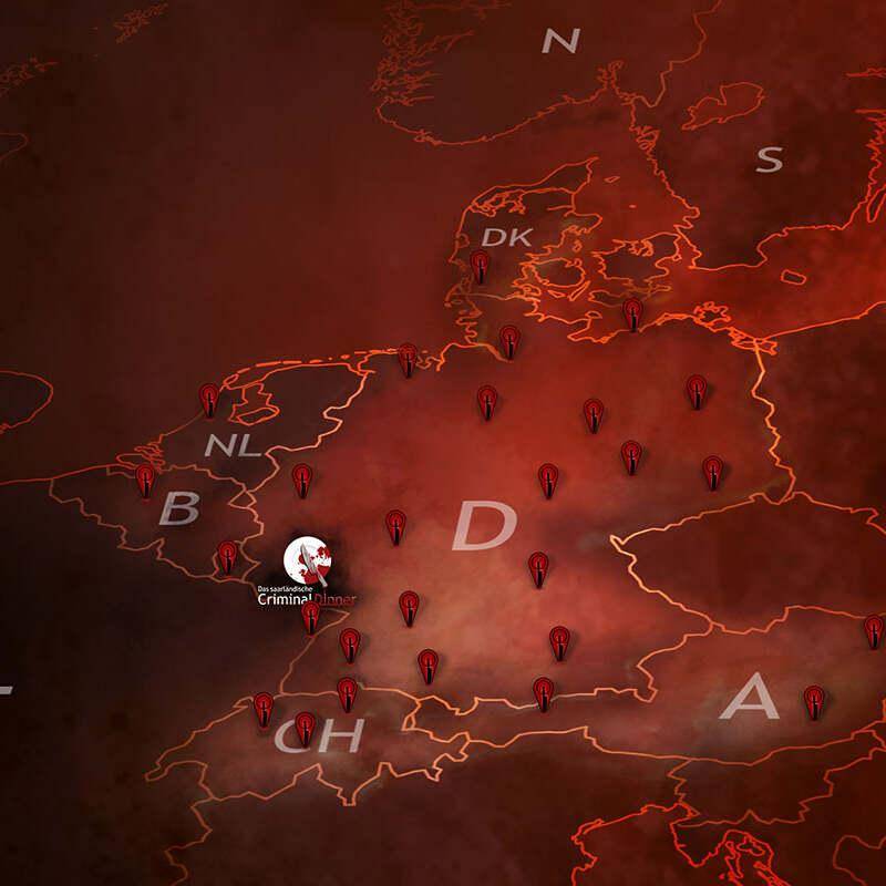 Karte von Europa mit verschiedenen Markierungen und einem Symbol in der Mitte.